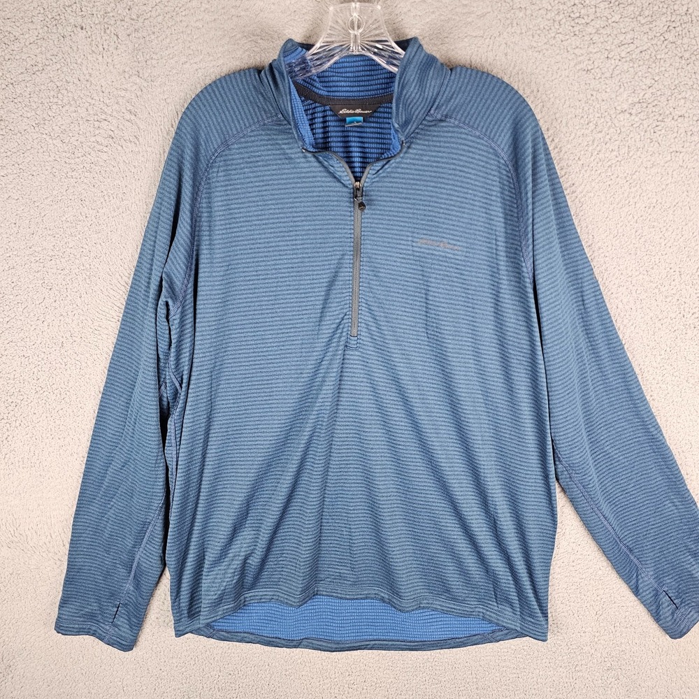 Eddie Bauer First Ascent Pullover Mens XL Blue Striped Stretch 1/4 Zip Waffle 23